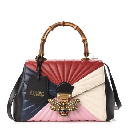 Gucci Calfskin Bamboo Trapuntata Queen Margaret Top Handle Bag Blue Agata Hibiscus Red Mystic White Sugar Pink 1 of 12