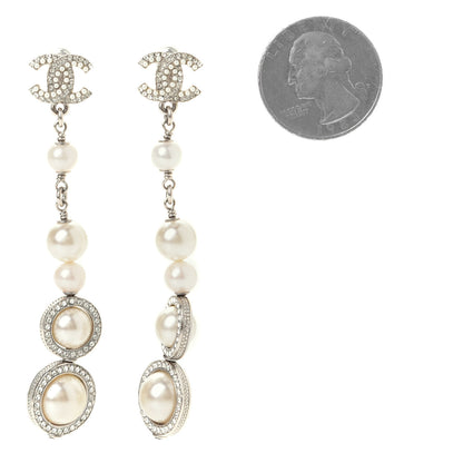 Chanel Crystal CC Pearl Drop Earrings Silver 4 of 7