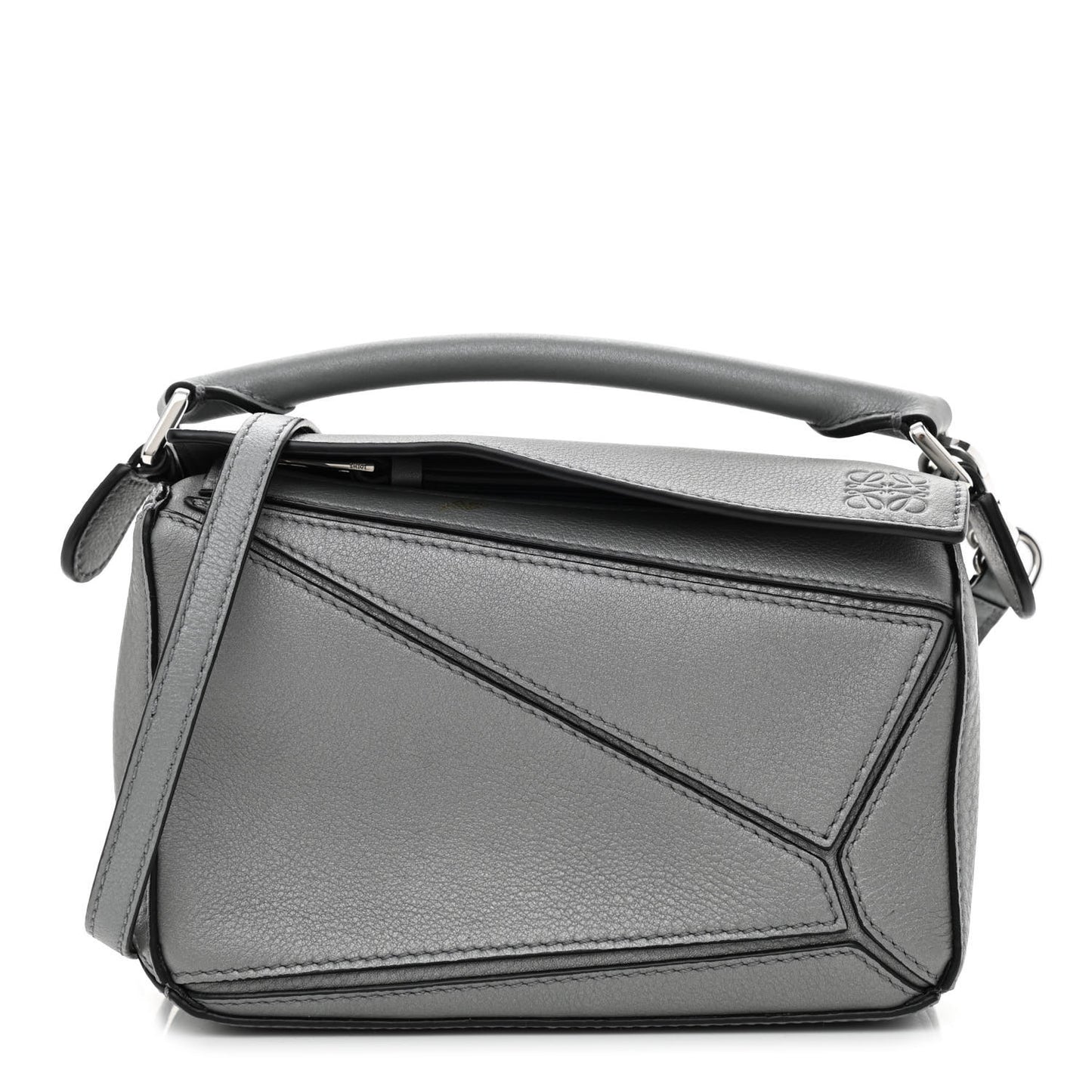 Metallic Calfskin Mini Puzzle Bag Gunmetal