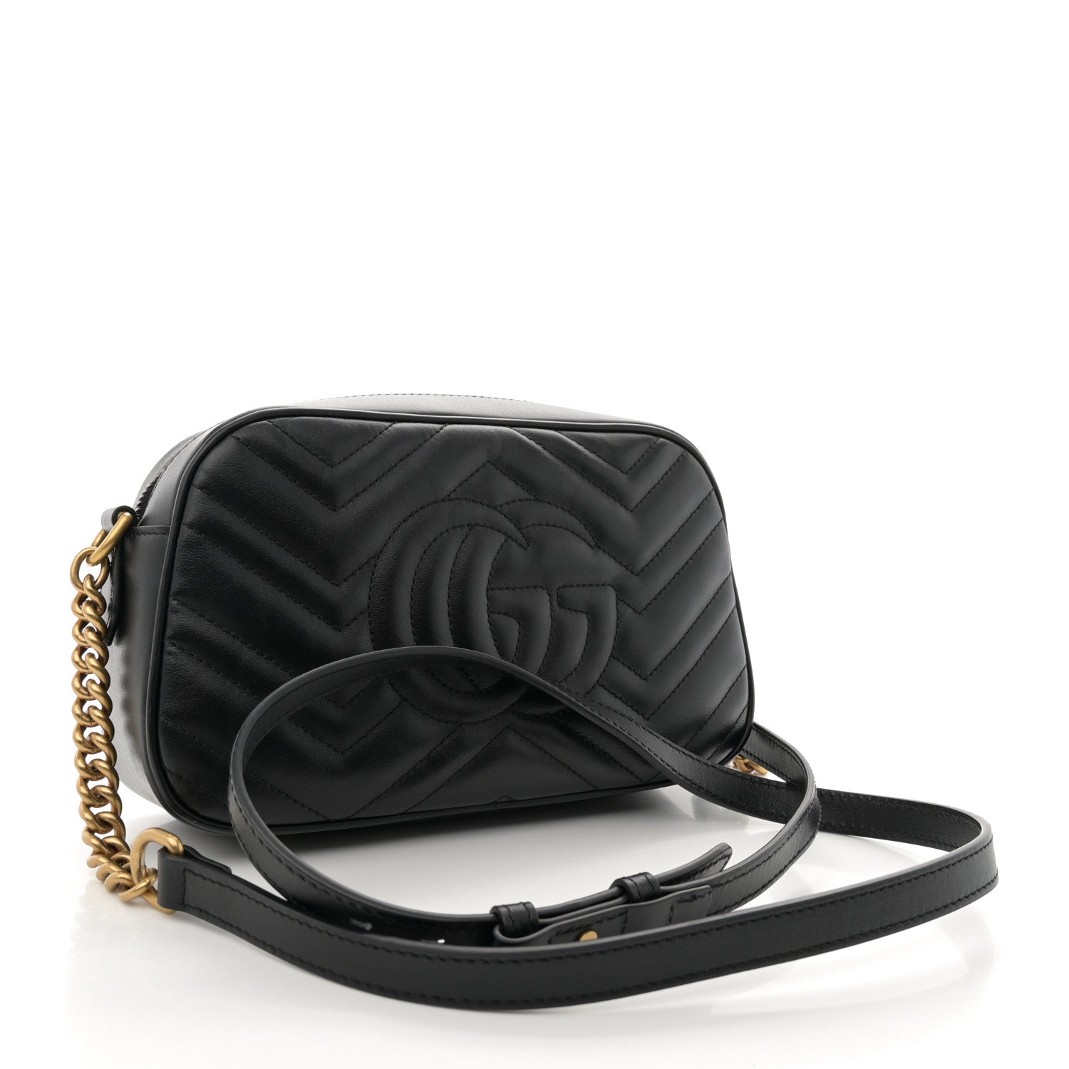Gucci Calfskin Matelasse Small GG Marmont Chain Shoulder Bag Black 3 of 13