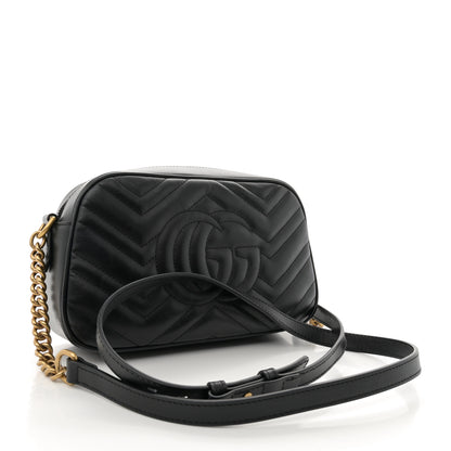 Gucci Calfskin Matelasse Small GG Marmont Chain Shoulder Bag Black 3 of 13