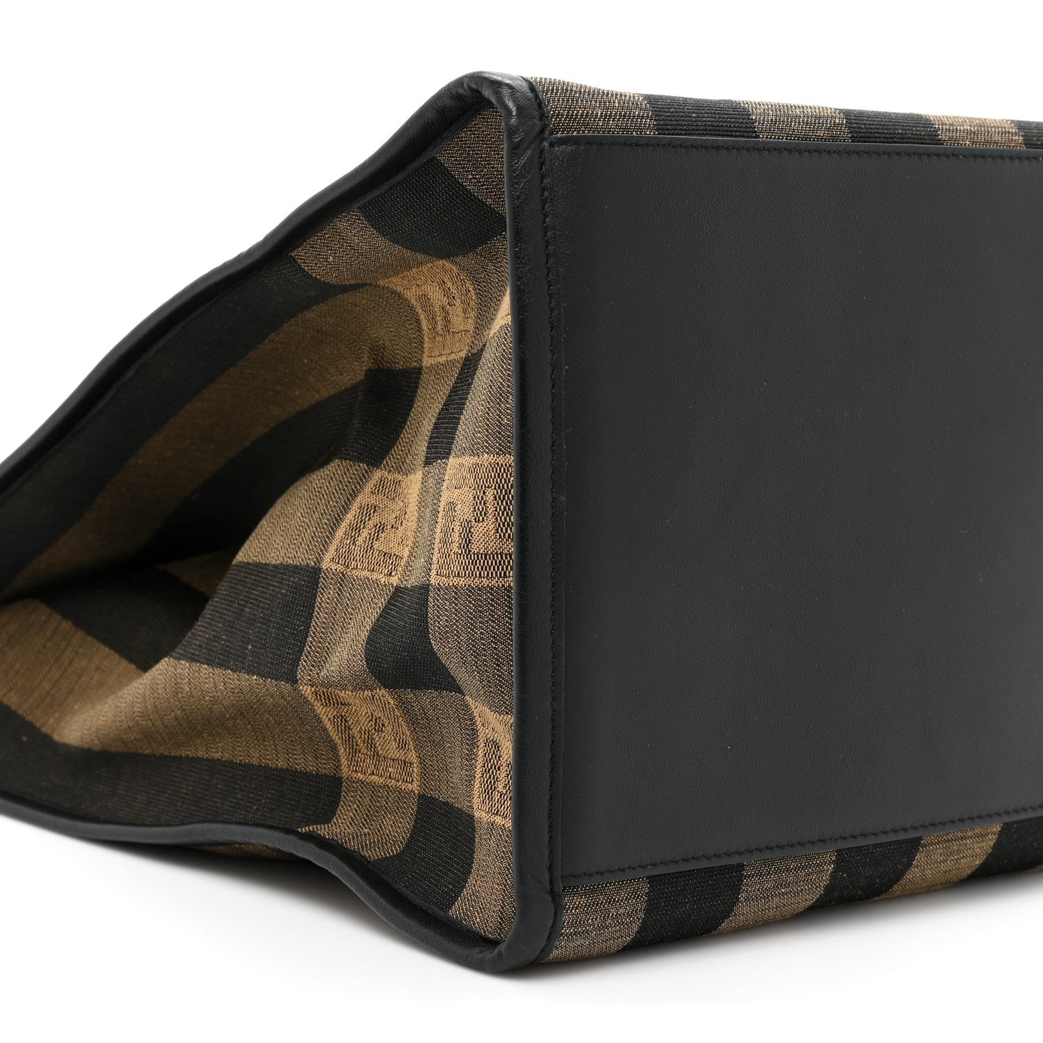 Fendi Fabric Jacquard Vitello Seta Plexiglass Pequin Gingham Large Fendi Sunshine Shopper Tote Tobacco Moro Black 9 of 14