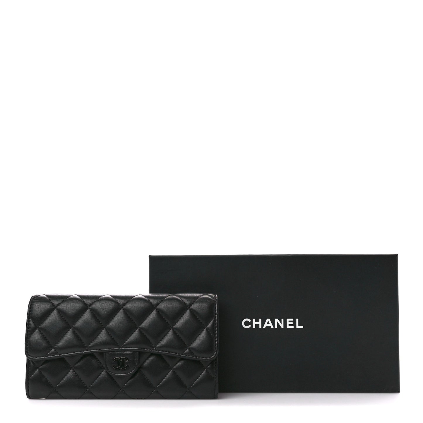 Lambskin Quilted Large Gusset Flap Wallet So Black