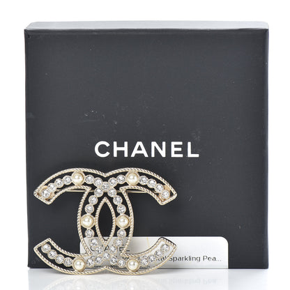 Chanel Pearl Crystal Sparkling Pearls CC Brooch Gold 5 of 5