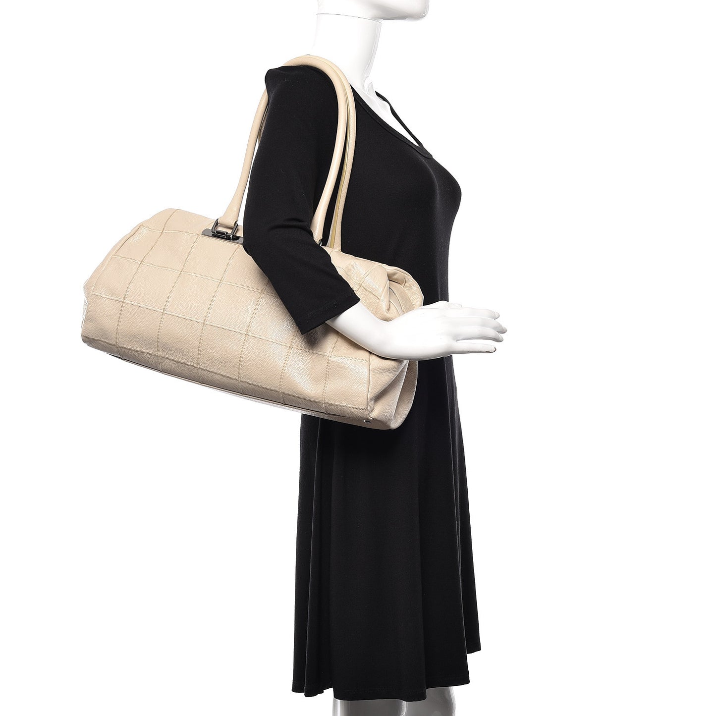 Caviar Square Stitched Large Tote Beige