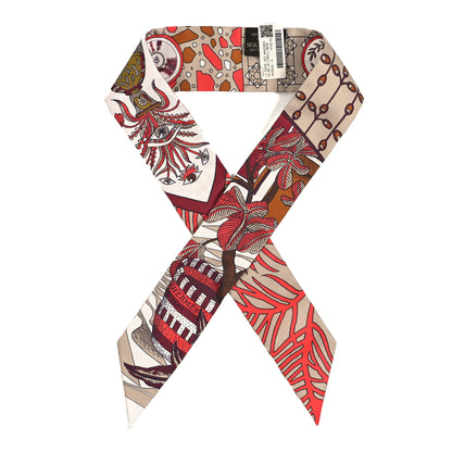 Hermes Silk La Danse Des Amazones Twilly Beige Corail Brun 1 of 4