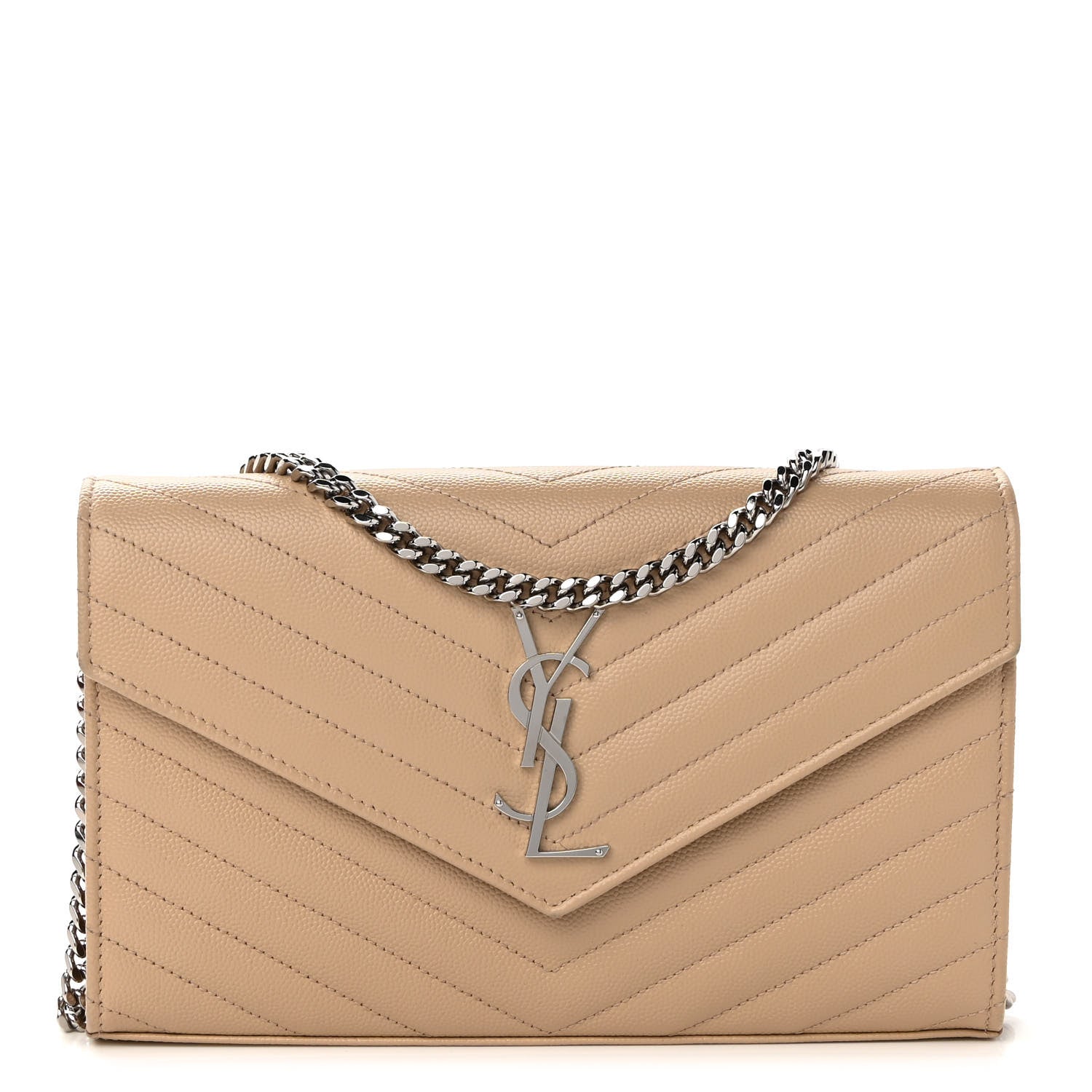 Saint Laurent Grain De Poudre Matelasse Chevron Monogram Chain Wallet Nude Powder 1 of 12