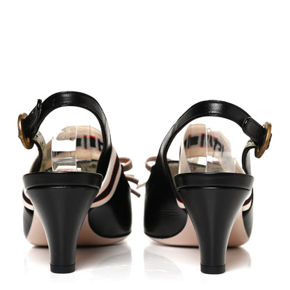 Gucci Malaga Kid Bow Ace Stripe Mid Heel Slingback Pumps 39.5 Black 6 of 9