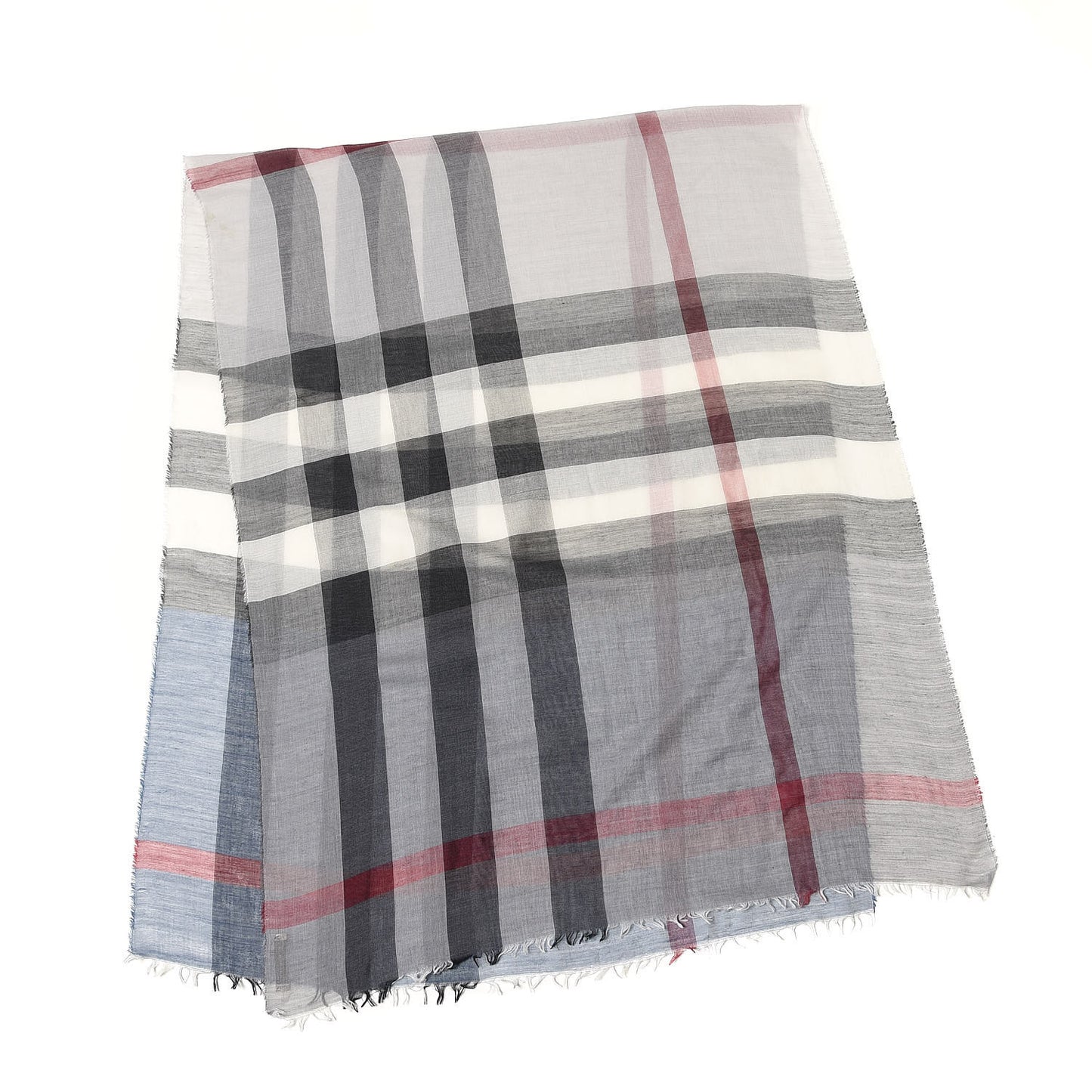 Cotton Silk Wool Half Mega Check Scarf Pale Indigo
