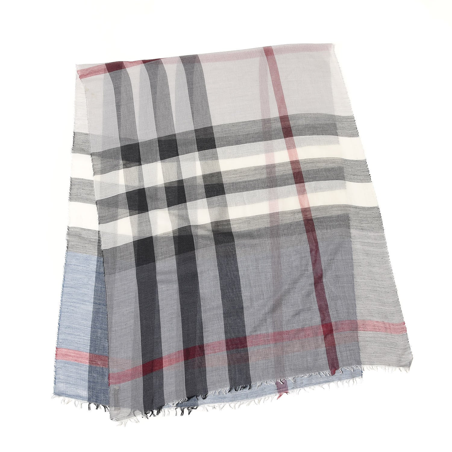 Burberry Cotton Silk Wool Half Mega Check Scarf Pale Indigo 3 of 4