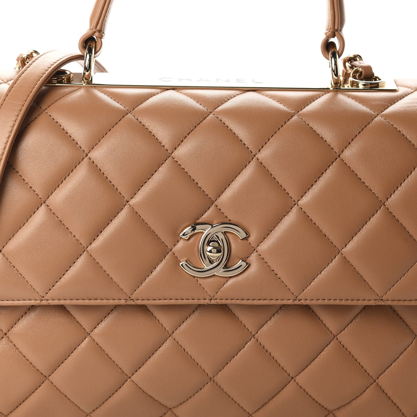 Lambskin Quilted Medium Trendy CC Flap Dual Handle Bag Light Brown