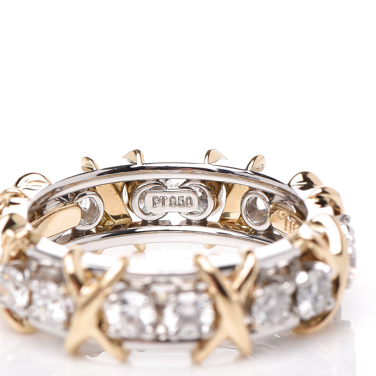Tiffany 18K Yellow Gold Platinum Diamond Schlumberger Sixteen Stone Ring 51 5.75 5 of 5