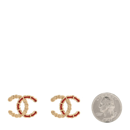 Chanel Enamel Metal Chain French New Wave CC Earrings Red Gold 2 of 5