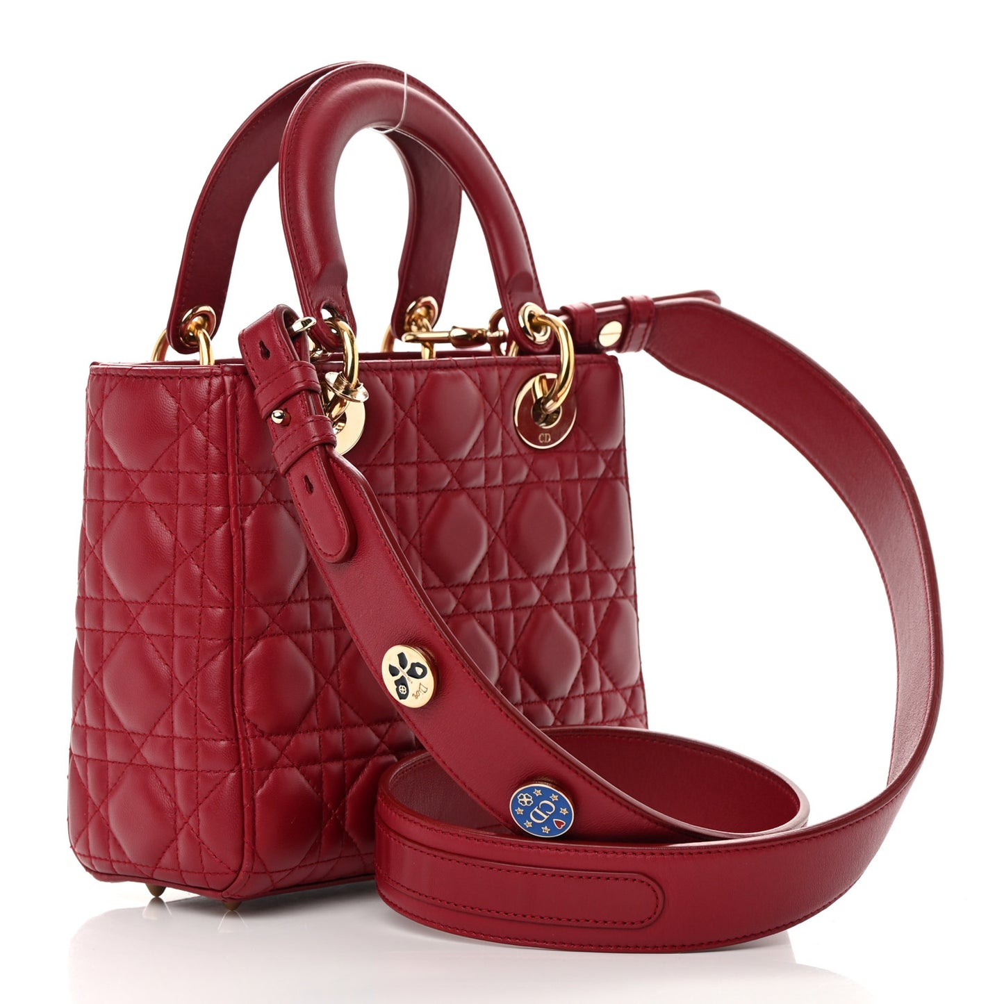 Lambskin Cannage Small Lucky Badges My Lady Dior Red