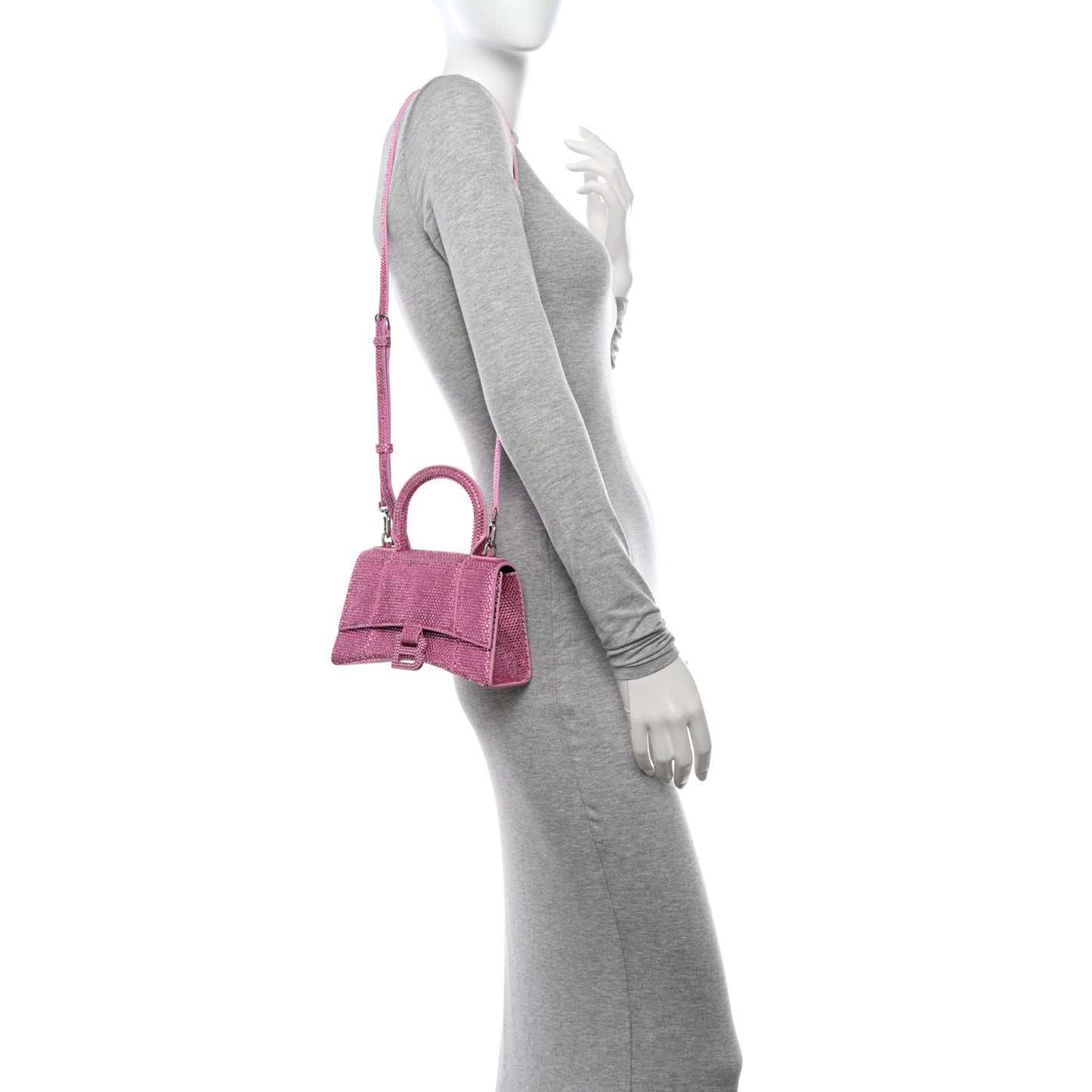 Strass Suede Hourglass Top Handle Bag XS Pink