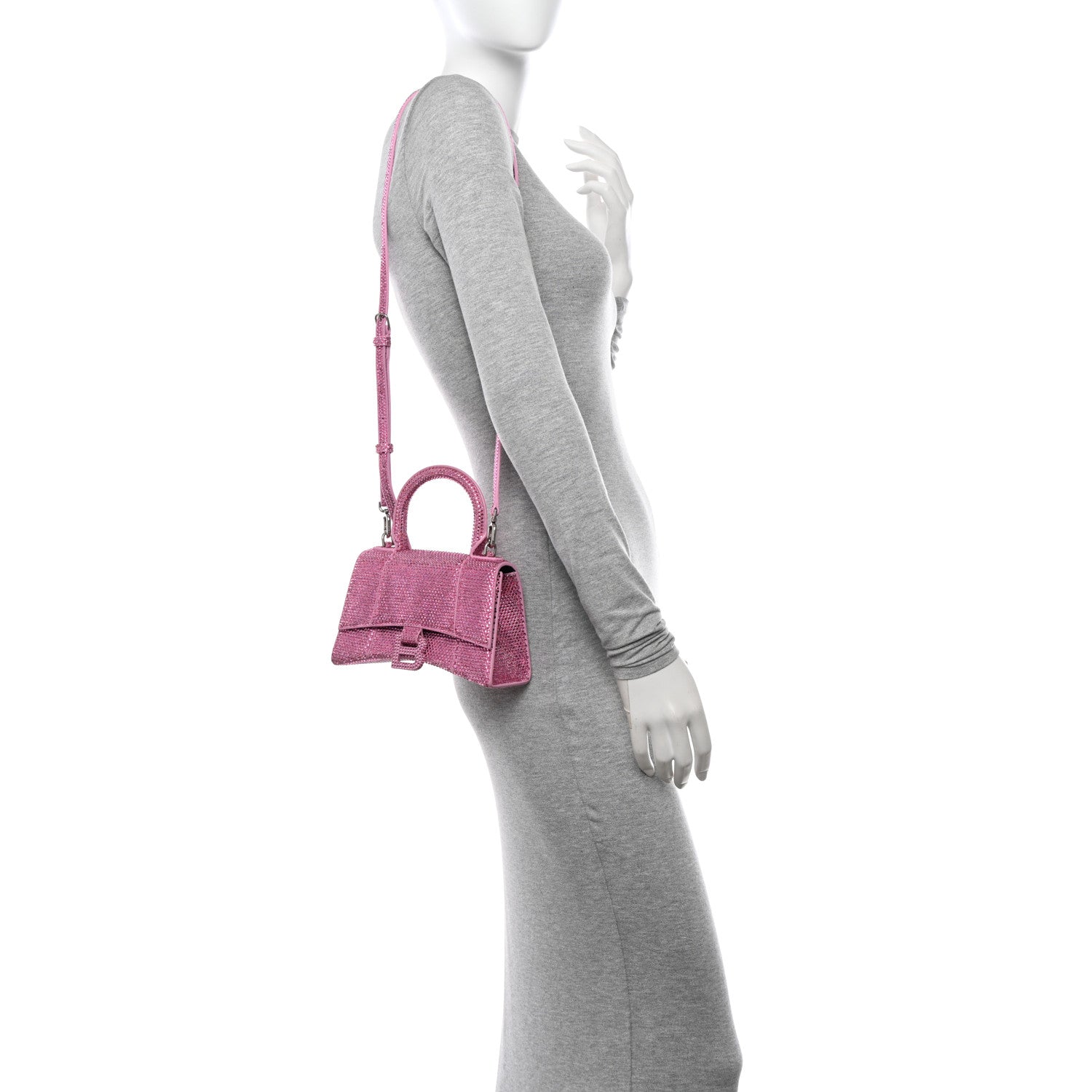 Balenciaga Strass Suede Hourglass Top Handle Bag XS Pink 2 of 16
