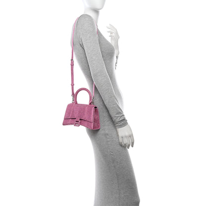 Balenciaga Strass Suede Hourglass Top Handle Bag XS Pink 2 of 16