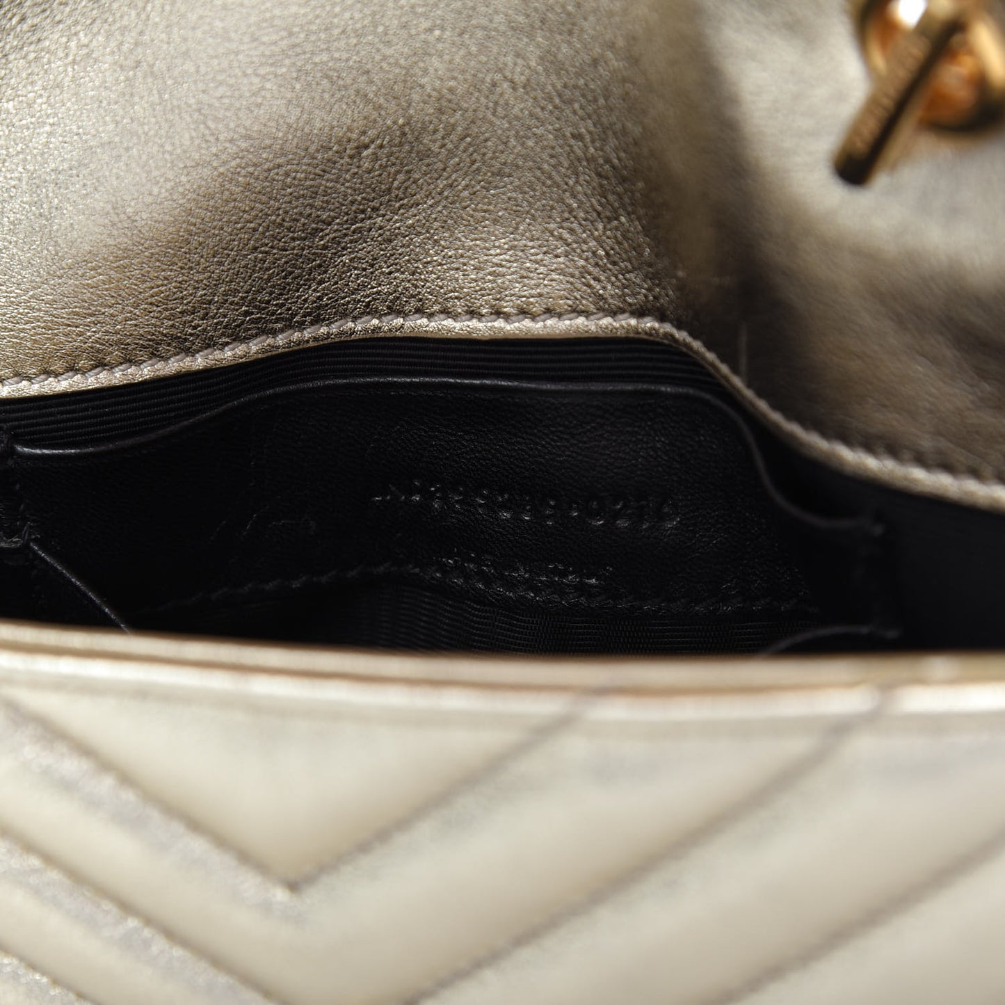 Metallic Nappa Matelasse Chevron Classic Monogram Baby Chain Bag Gold