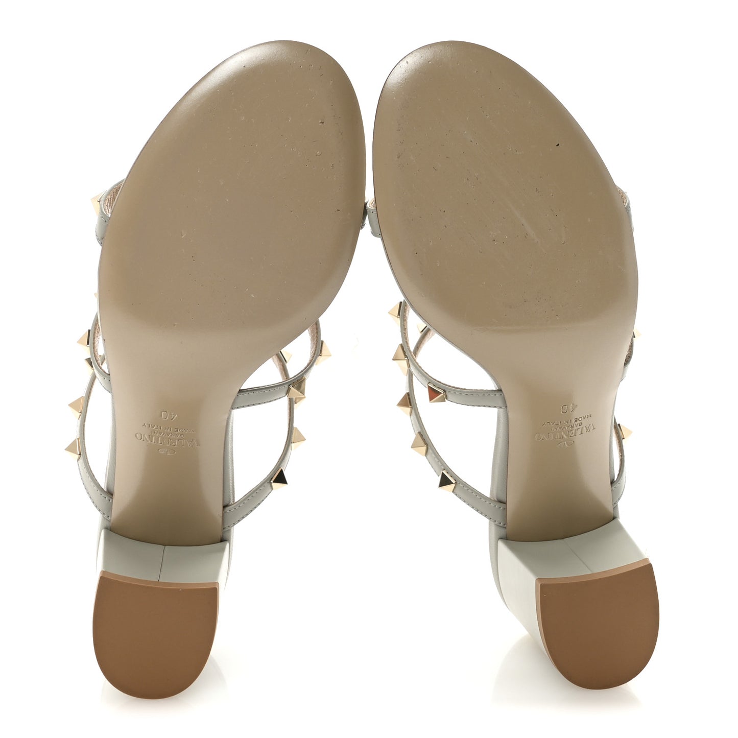 Calfskin Rockstud 60mm Caged Slide Sandals 40 Opal Grey