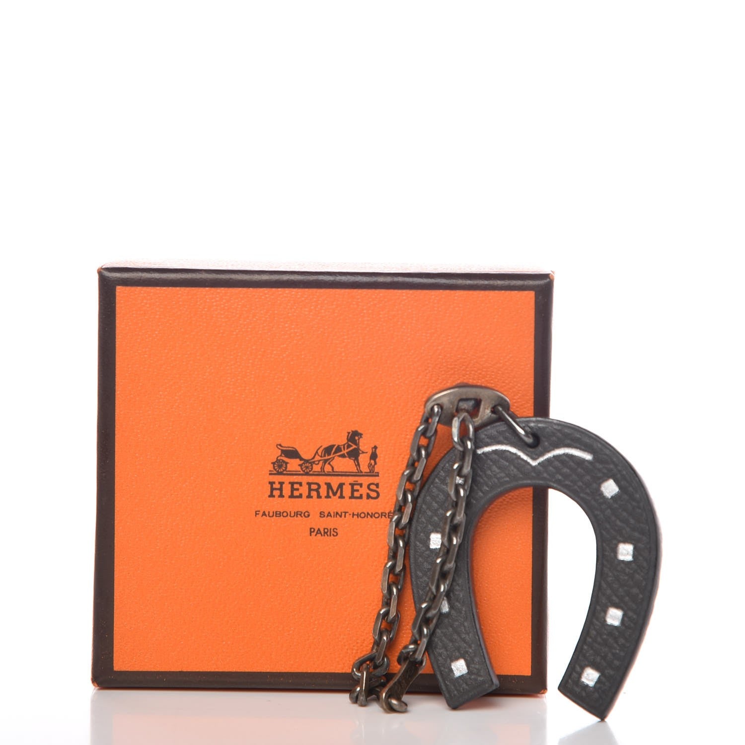 Hermes Epsom Lucky Horseshoe Bag Charm Graphite Orange 4 of 4