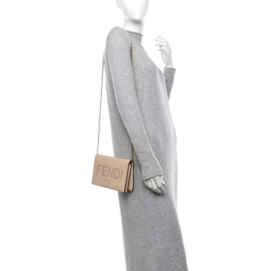 Vitello King Tamponato Logo Embossed Medium Wallet On Chain Poudre