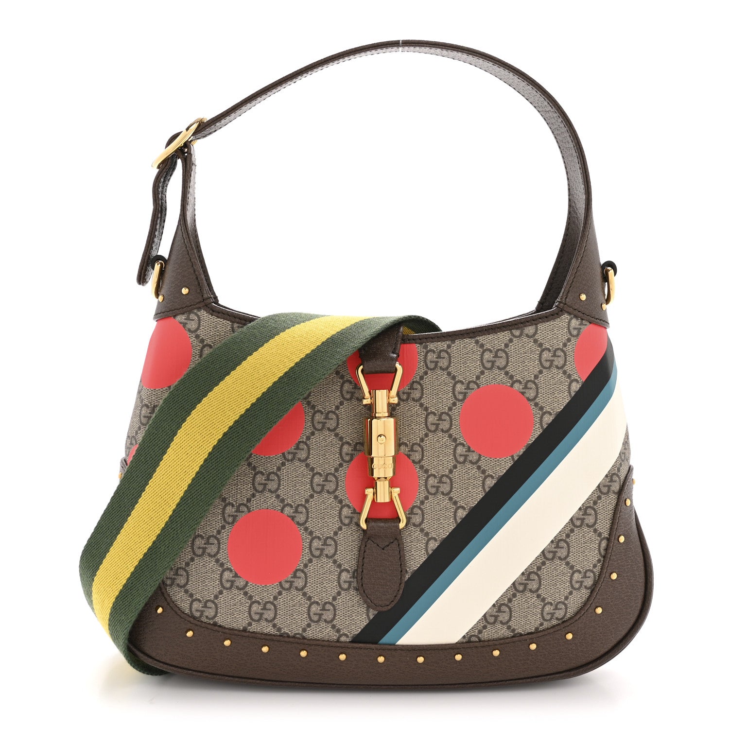 Gucci GG Supreme Monogram Web Geometric Small Jackie 1961 Beige Multicolor Brown Sugar 1 of 12