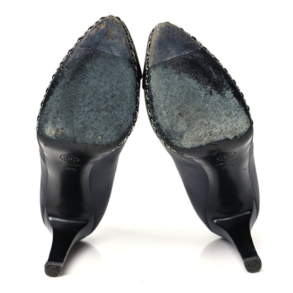 Chanel Calfskin Patent CC Cap Toe Platform Chain Pumps 38.5 Navy Black 6 of 9