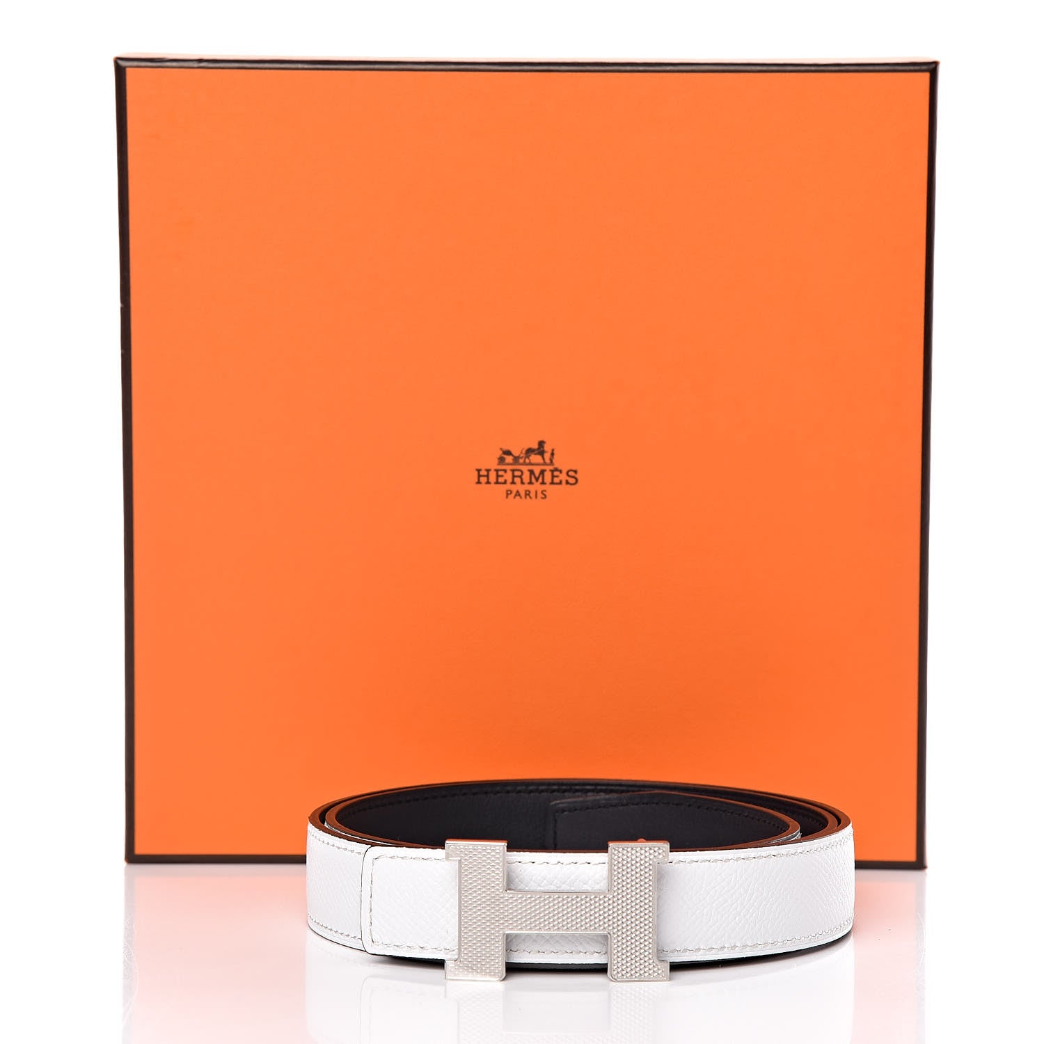 Hermes Swift Epsom 24mm Guilloche H Belt 80 Black White 7 of 7