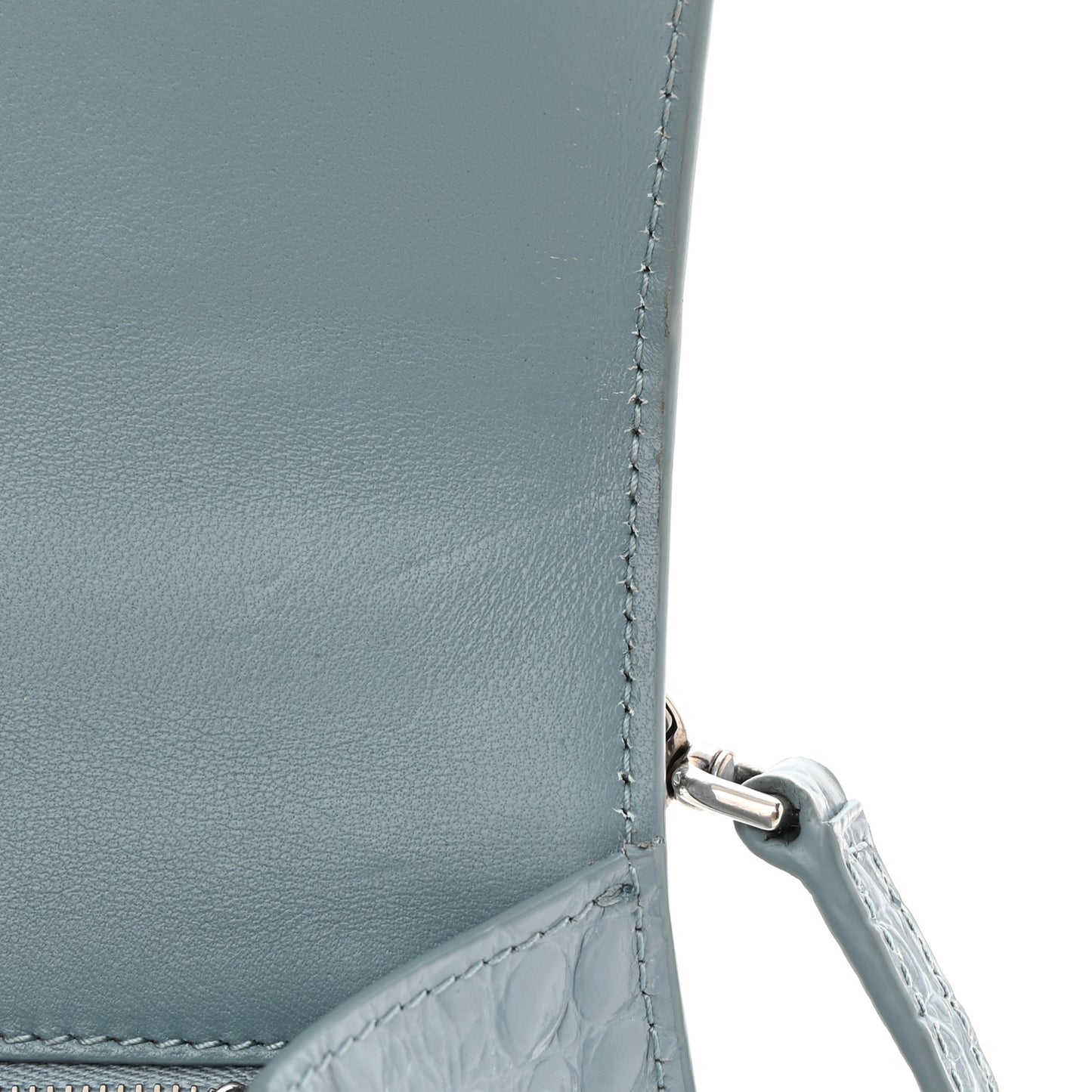 Shiny Calfskin Crocodile Embossed Small Hourglass Top Handle Bag Blue Grey