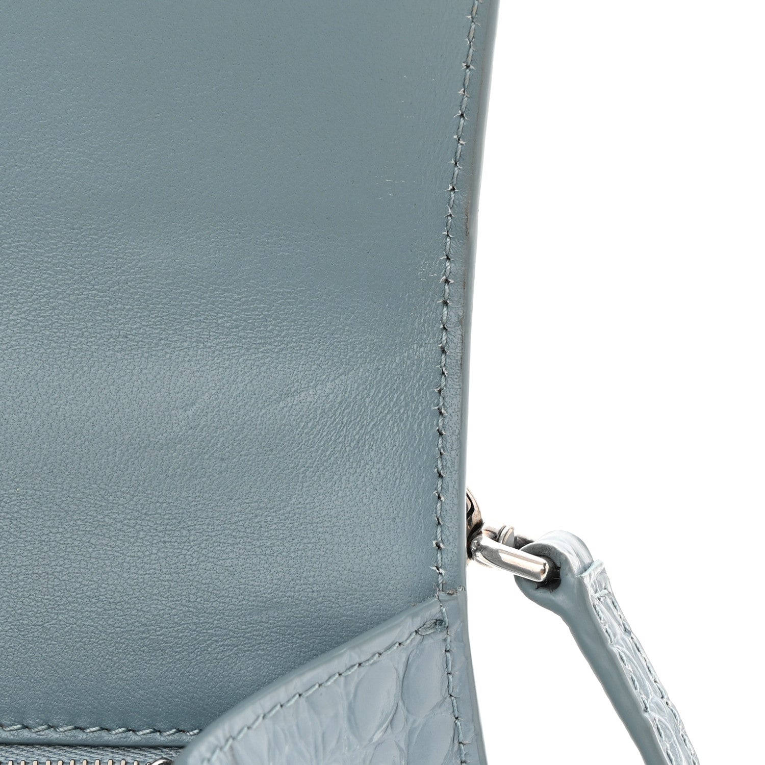 Balenciaga Shiny Calfskin Crocodile Embossed Small Hourglass Top Handle Bag Blue Grey 13 of 19