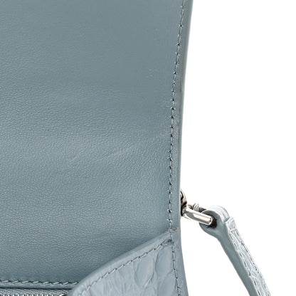 Balenciaga Shiny Calfskin Crocodile Embossed Small Hourglass Top Handle Bag Blue Grey 13 of 19