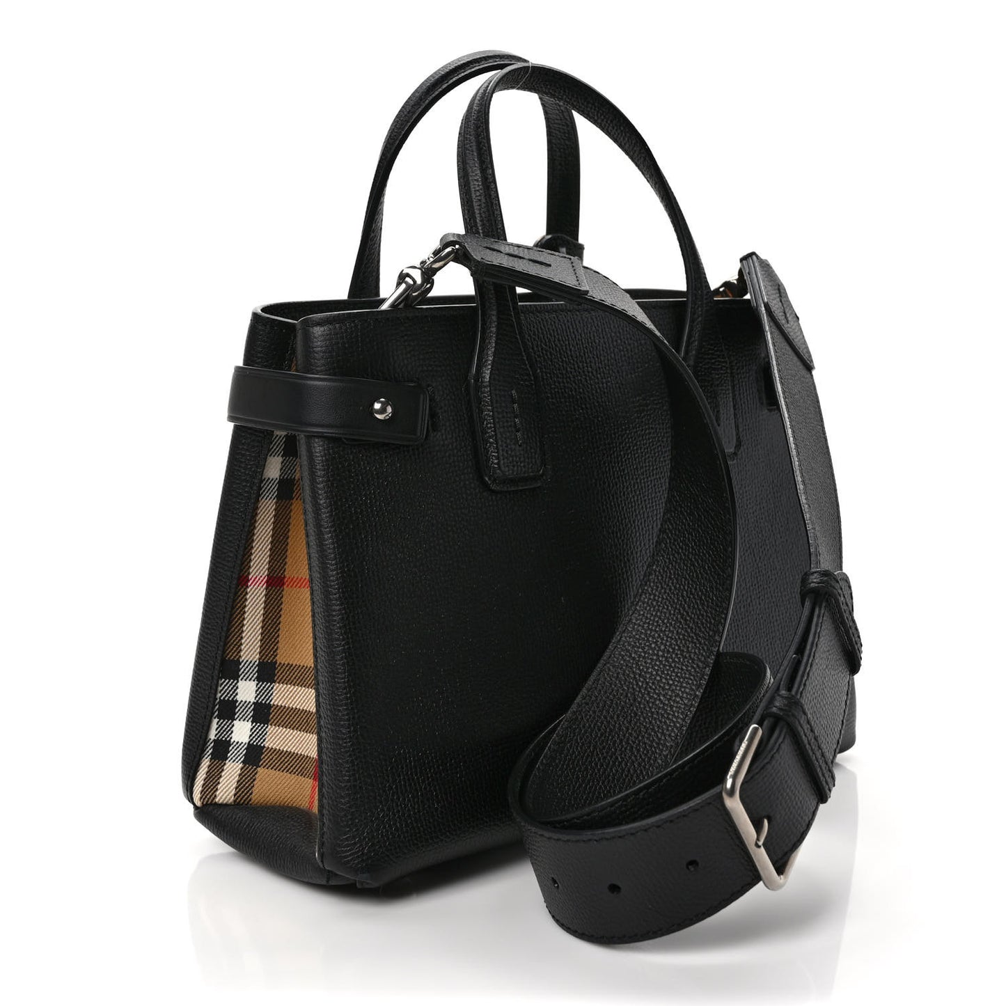 Grainy Calfskin House Check Small Banner Tote Black