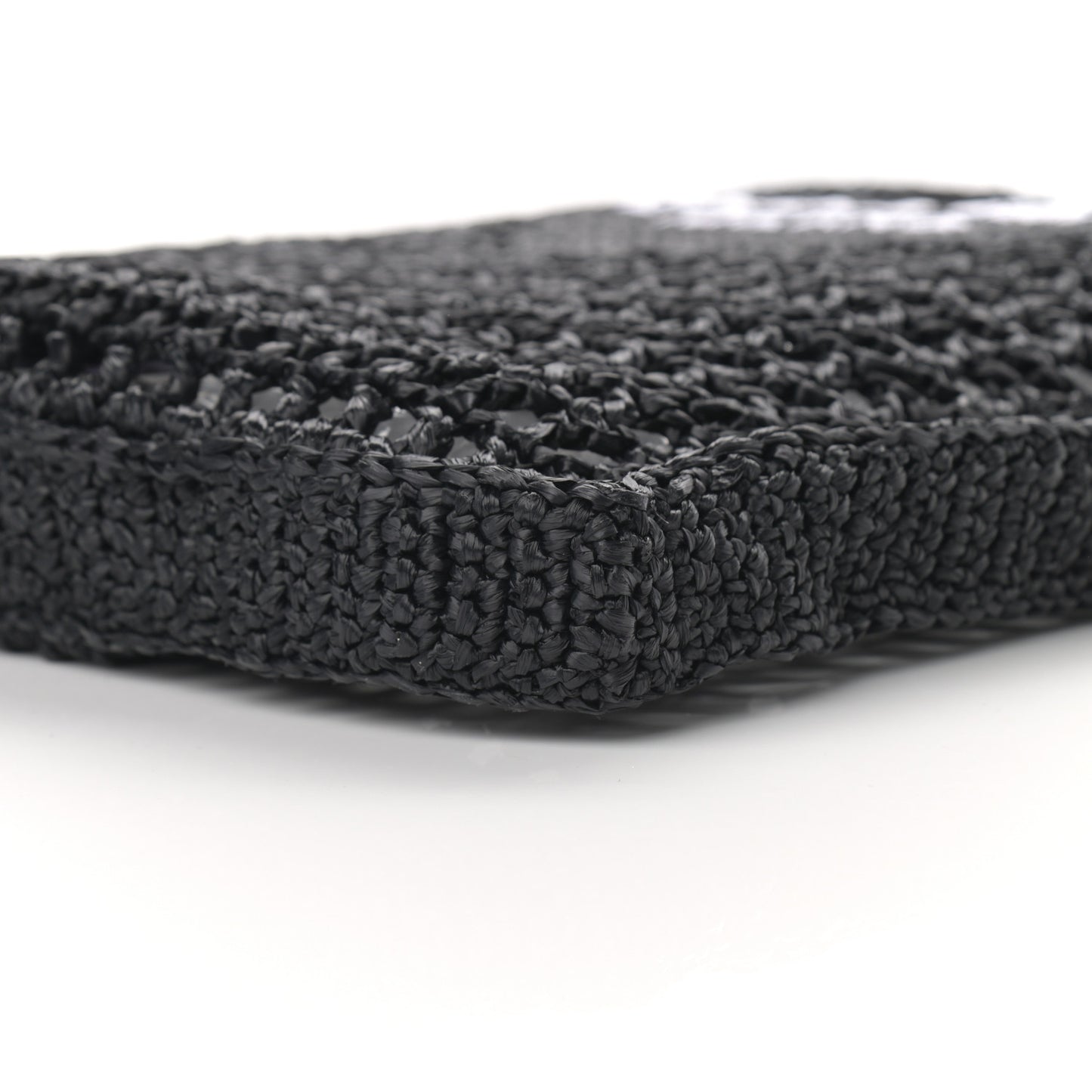 Yarn Raffia Effect Crochet Logo Embroidered Tote Bag Black
