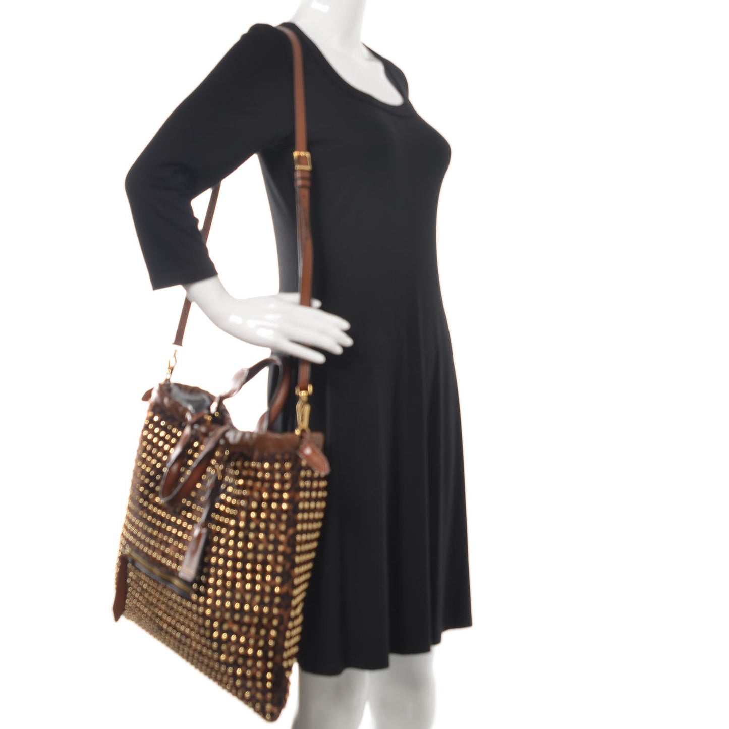 Calfskin Calf Hair Studded Leopard Print Big Crush Tote