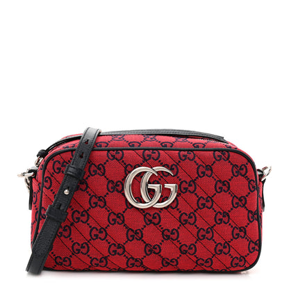 Gucci Monogram Multicolor Matelasse Diagonal Small GG Marmont Chain Shoulder Bag Red Blue 1 of 8