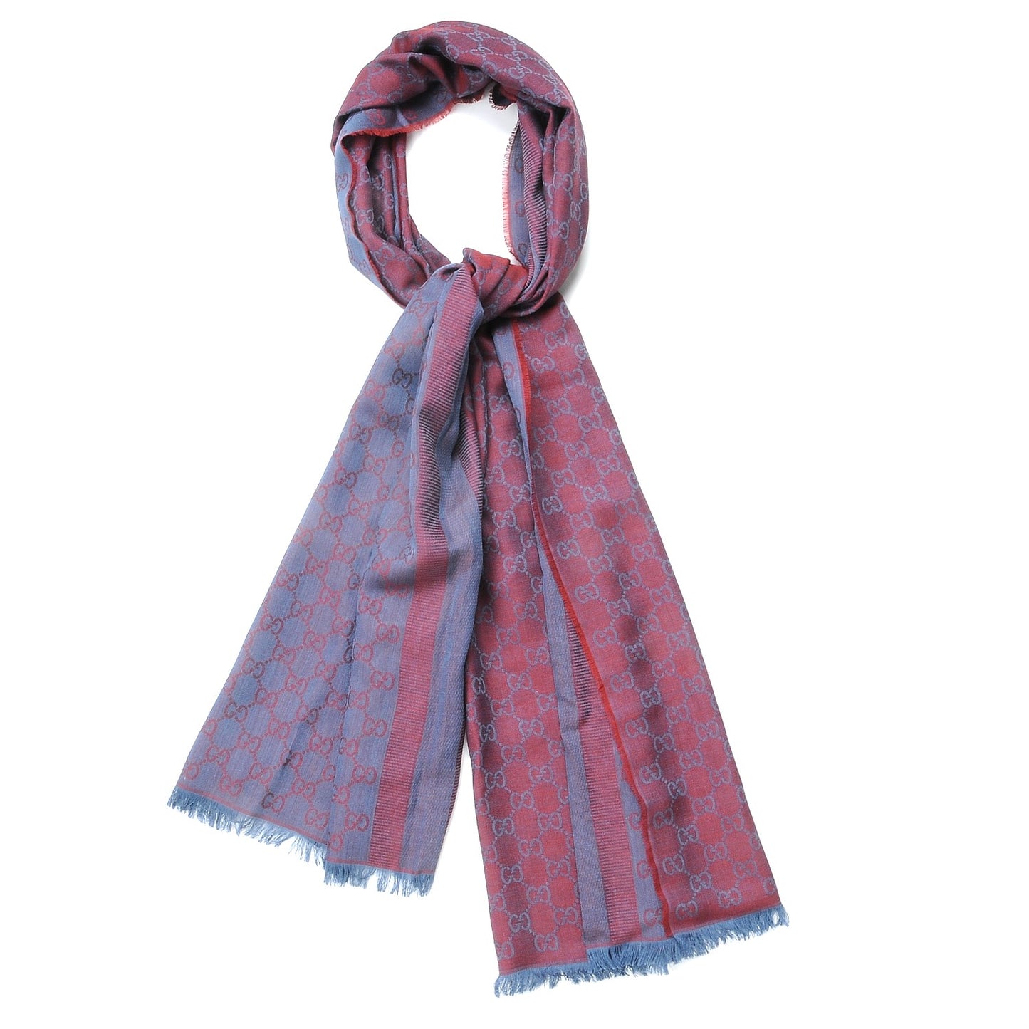 Wool Silk GG Monogram GGWeblong Fringe Scarf Lacquer Sky Blue
