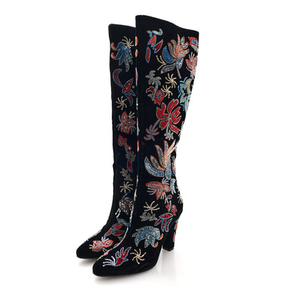 Saint Laurent Velvet Embroidered Claire Boots 36 Black 3 of 9