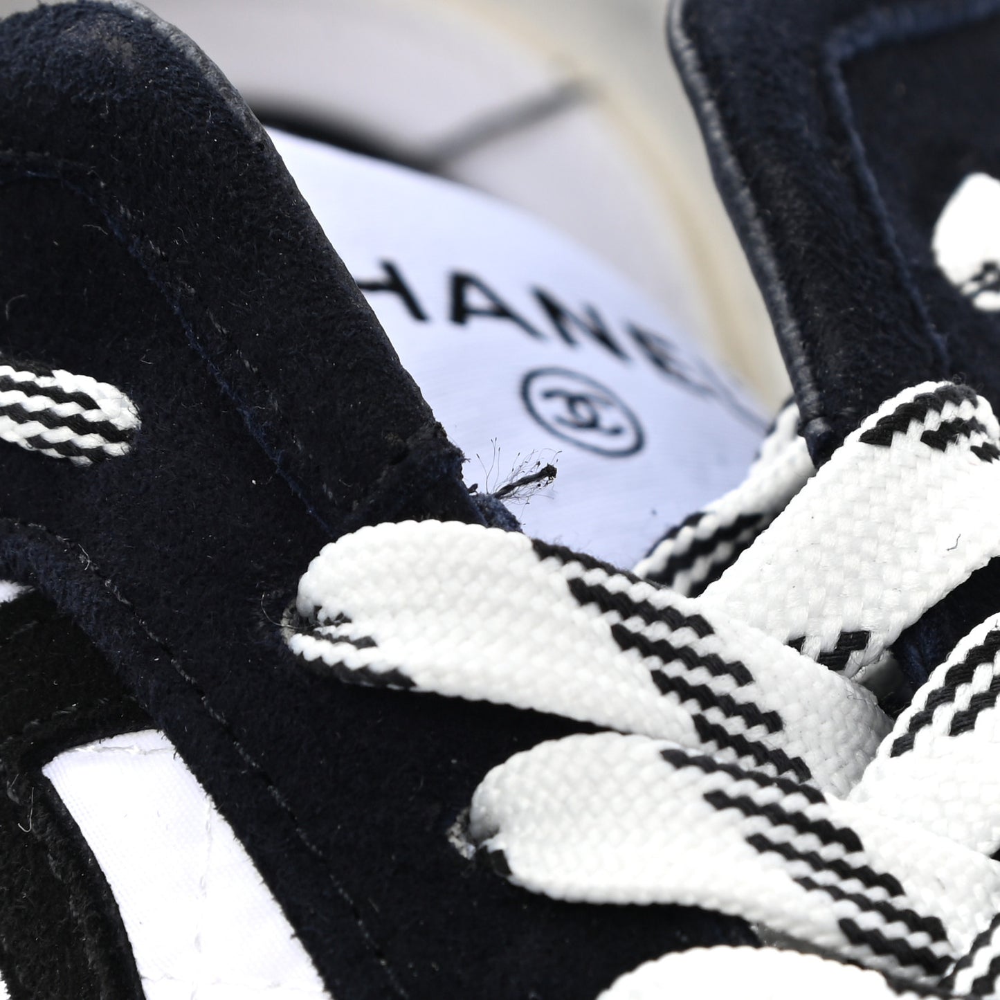 Fabric Suede Kidskin CC Sneakers 37.5 Dark Navy White