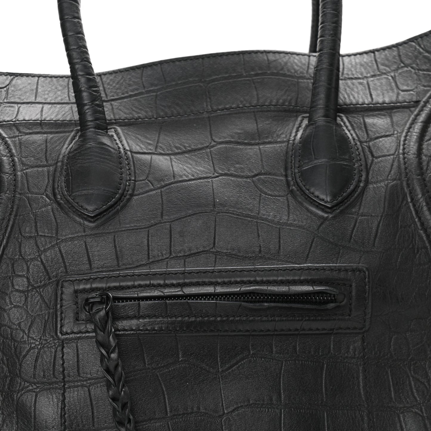 Crocodile Embossed Calfskin Large Phantom Luggage Black