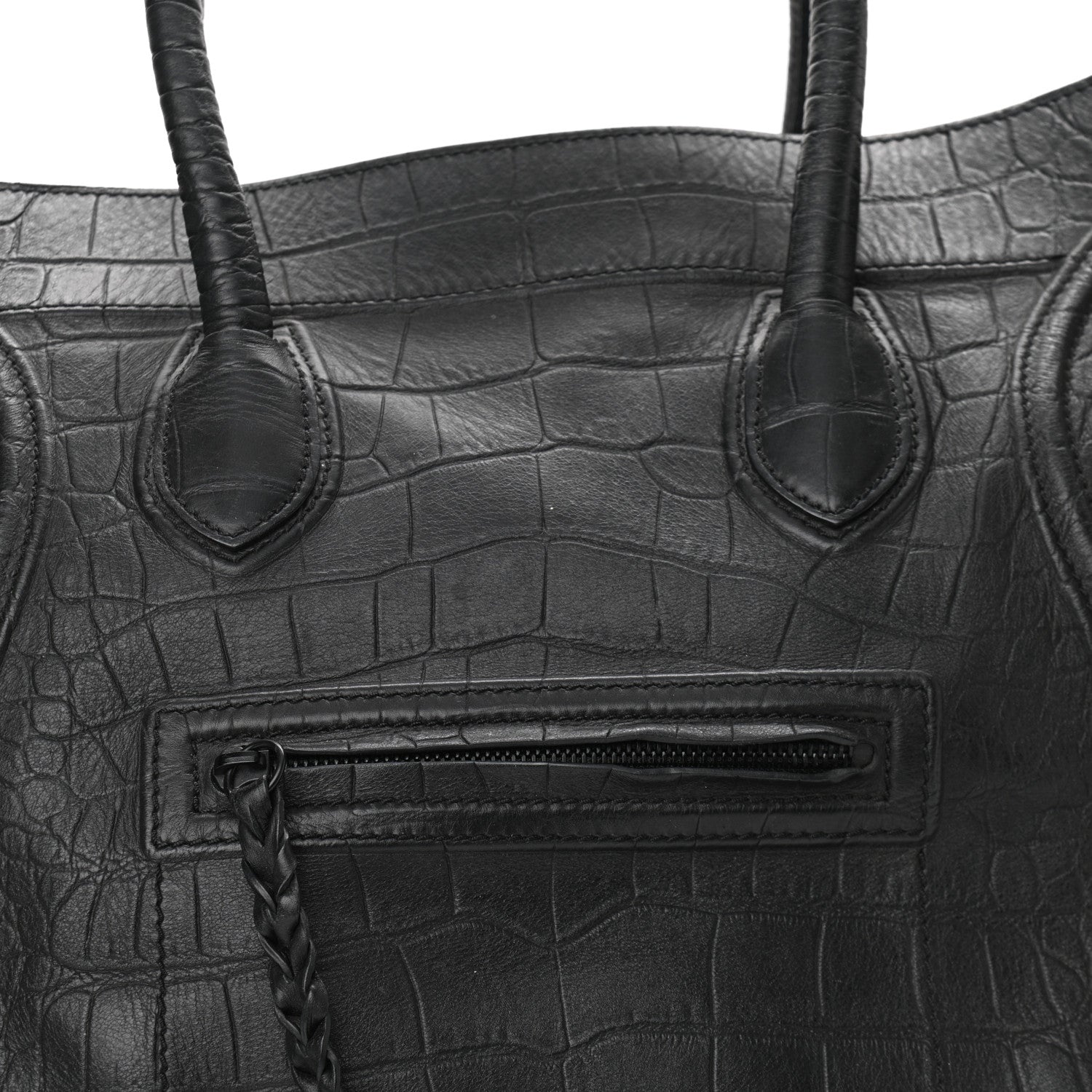 Celine Crocodile Embossed Calfskin Large Phantom Luggage Black 6 of 8