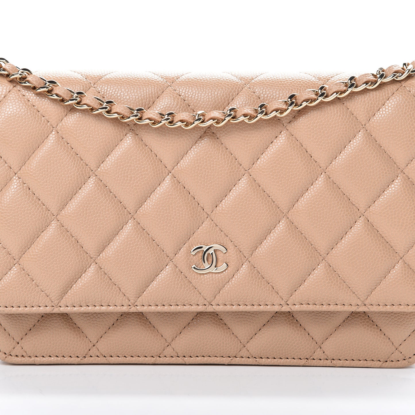 Caviar Quilted Wallet On Chain WOC Beige