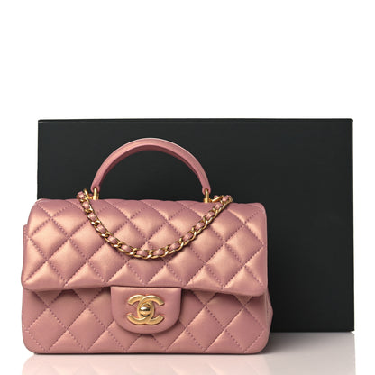 Chanel Iridescent Lambskin Quilted Mini Top Handle Rectangular Flap Pink 10 of 10