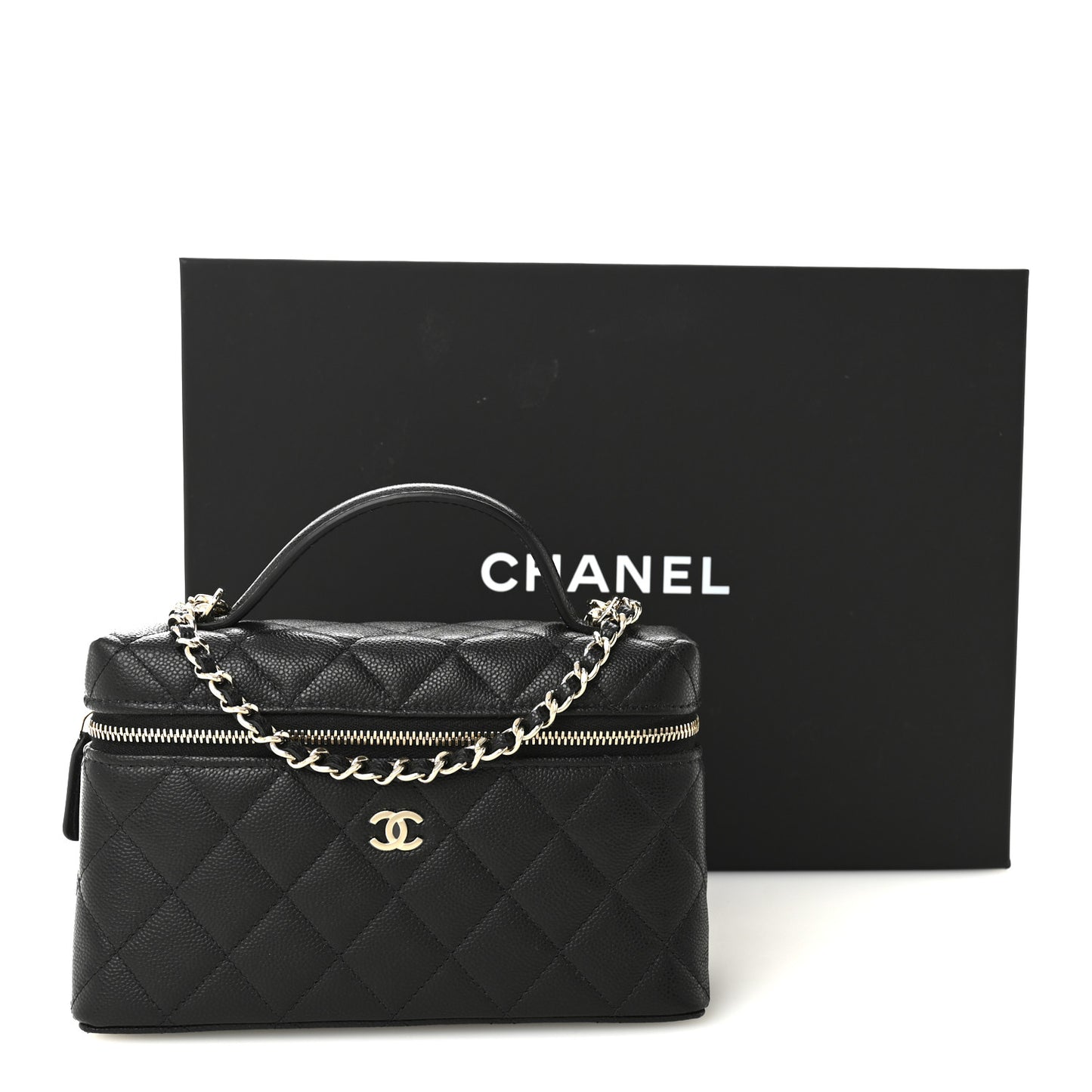 Caviar Quilted Top Handle Slim Vanity With Chain Black
