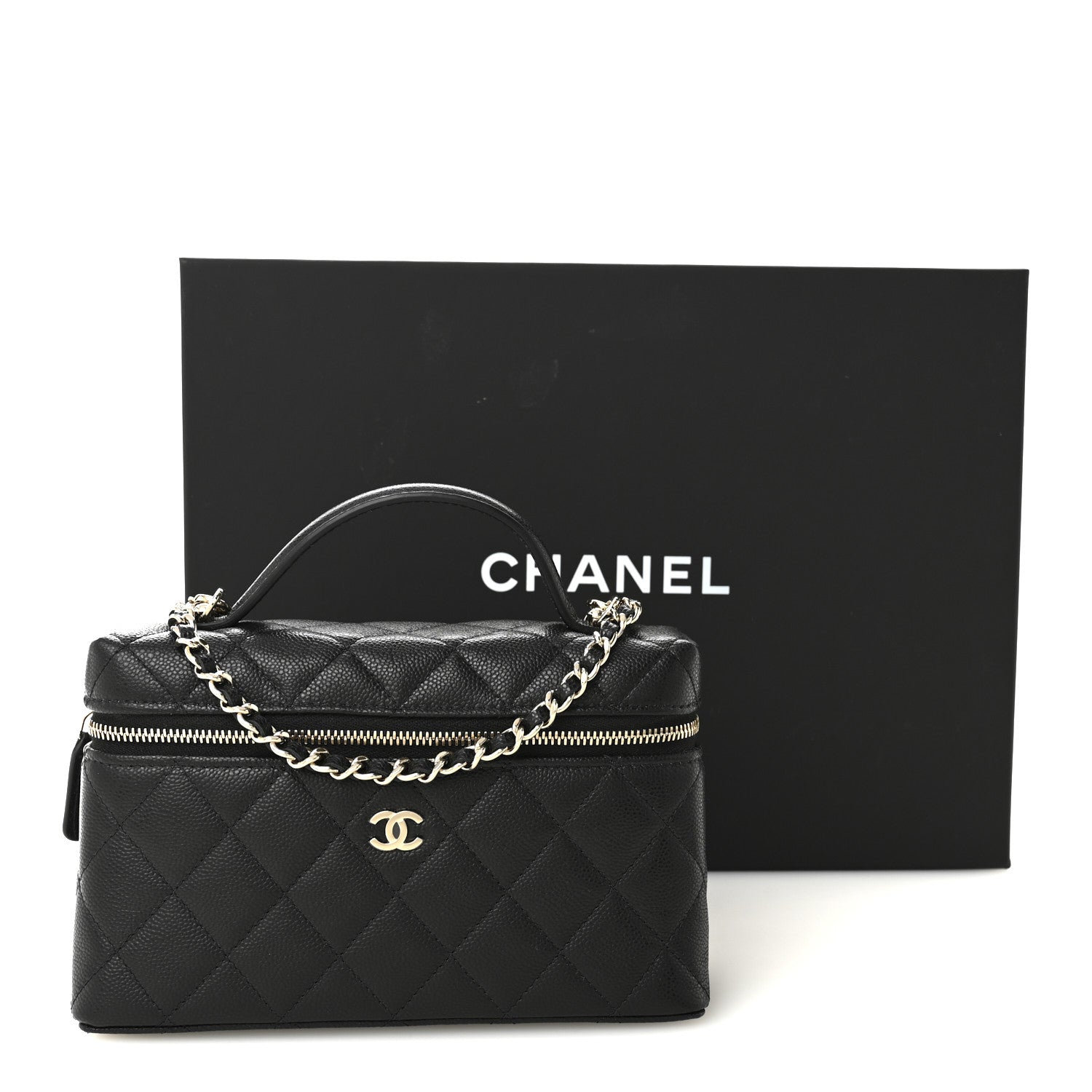 Chanel Caviar Quilted Top Handle Slim Vanity With Chain Black 11 of 11