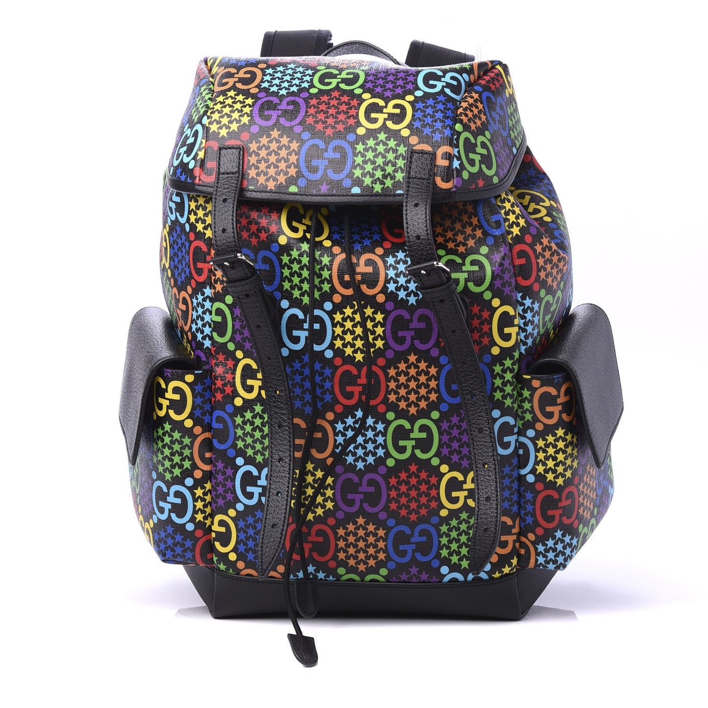 GG Supreme Monogram Psychedelic Medium Double Buckle Backpack Black Multicolor