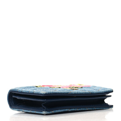 Gucci Denim Matelasse Floral Embroidered GG Marmont Card Case Wallet Blue 4 of 10