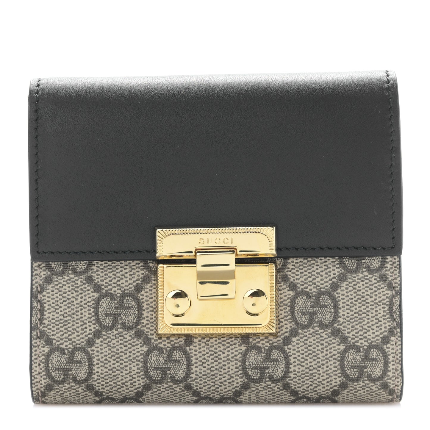 GG Supreme Monogram Calfskin Padlock Wallet Beige Black