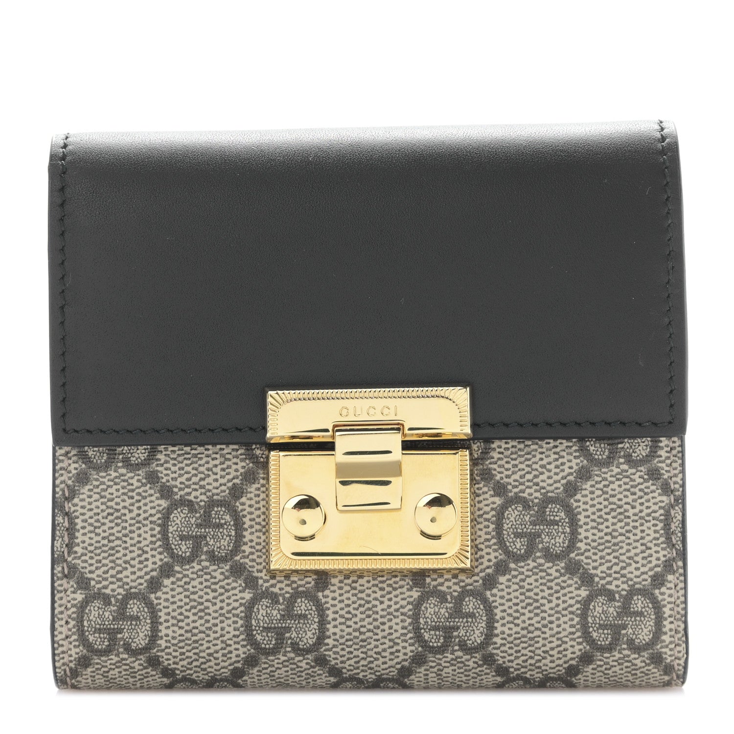 Gucci GG Supreme Monogram Calfskin Padlock Wallet Beige Black 1 of 9