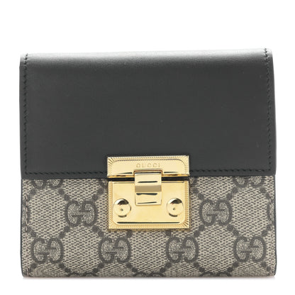 Gucci GG Supreme Monogram Calfskin Padlock Wallet Beige Black 1 of 9