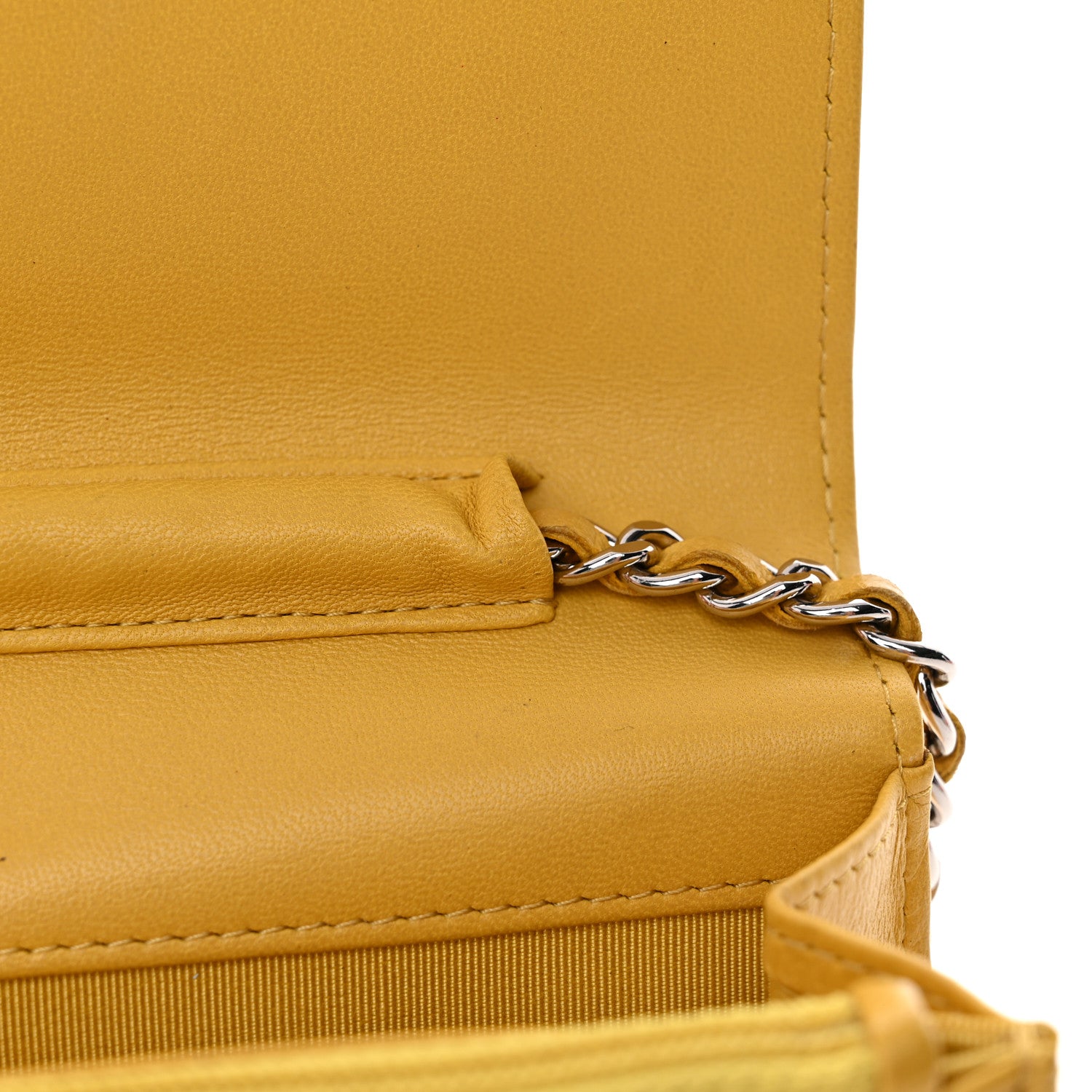 Chanel Lambskin Quilted Wallet On Chain WOC Yellow 13 of 14